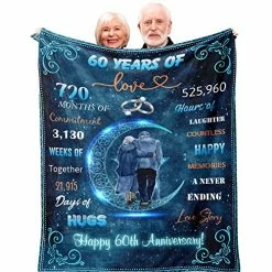 Zolumy 60th Wedding Anniversary Blanket Gift, Wedding Gifts For 60 Years Marriage, Diamond Wedding Gift For Grandparents/Parents, 60th Marriage Anniversary Decoration For Wife/Husband/Couple Blanket 60X50in
