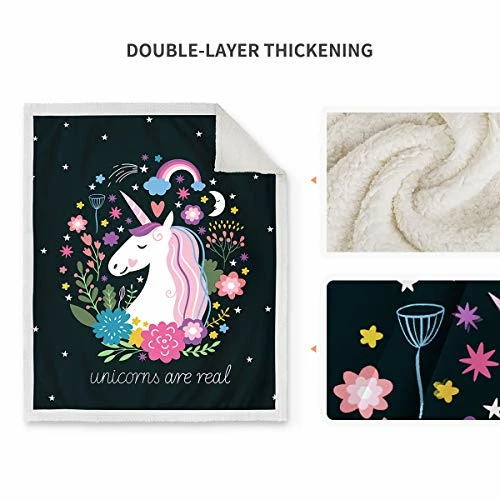 Jekeno Unicorn Sherpa Blanket Smooth Soft Print Throw Blanket For Sofa Chair Bed Office Travelling Camping Kids Adults 50"x60" Unicorn4 5 Jekeno Unicorn Sherpa Blanket Smooth Soft Print Throw Blanket For Sofa Chair Bed Office Travelling Camping Kids Adults 50"x60" Unicorn4 - Image 3