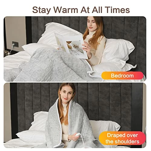 YOUR MOON Electric Heated Blankets Throw, 3 Heating Levels & 2,4,6,8 Hour Auto-Off, Soft Flannel Throw Machine Washable Heat Electric Blanket For Couch Bed Sofa Square Grey 6 YOUR MOON Electric Heated Blankets Throw, 3 Heating Levels & 2,4,6,8 Hour Auto-Off, Soft Flannel Throw Machine Washable Heat Electric Blanket For Couch Bed Sofa Square Grey - Image 4