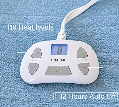 HNABAIC Electric Heated Blanket King Size Dual Control, 10 Heating Levels, 1-12 Hours Auto-Off Timer, Soft Polar Fleece, Machine Washable, ETL Certification (Blue, 100x90” King Size, Dual Control) 6 HNABAIC Electric Heated Blanket King Size Dual Control, 10 Heating Levels, 1-12 Hours Auto-Off Timer, Soft Polar Fleece, Machine Washable, ETL Certification (Blue, 100x90” King Size, Dual Control) - Image 4