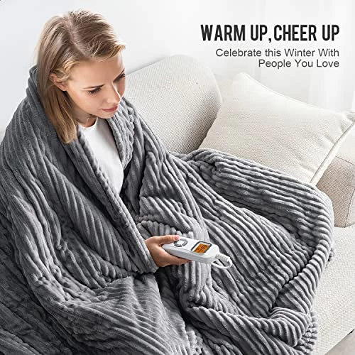 Uttermara Electric Blanket Twin Size 62x84 Inches - Soft Warm Sherpa Heated Blanket, 10 Heating Levels Fast Heating Blanket With 12hrs Auto-Off Timer, Ribbed Fleece Full Body Warming Blanket, Grey 7 Uttermara Electric Blanket Twin Size 62x84 Inches - Soft Warm Sherpa Heated Blanket, 10 Heating Levels Fast Heating Blanket With 12hrs Auto-Off Timer, Ribbed Fleece Full Body Warming Blanket, Grey - Image 5