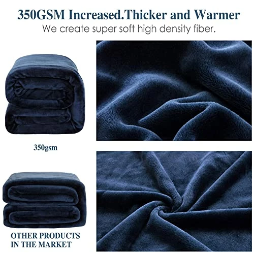 Mooreeke Fleece Bedding Blanket King Size Red 350 GSM Warm Soft Thick Large Red Fleece Throw Blankets For Bed,90x108 Inches Navy Blue 4 Mooreeke Fleece Bedding Blanket King Size Red 350 GSM Warm Soft Thick Large Red Fleece Throw Blankets For Bed,90x108 Inches Navy Blue - Image 2