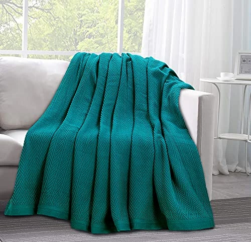 LAMANNI Luxury Thermal Cotton Blankets - Soft, Cozy, Breathable Bed Blanket For Couch Or Bed - All Season (Teal, King) 8 LAMANNI Luxury Thermal Cotton Blankets - Soft, Cozy, Breathable Bed Blanket For Couch Or Bed - All Season (Teal, King) - Image 6