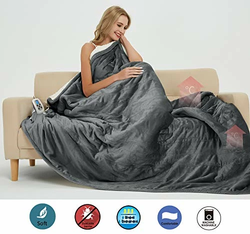Marquess Electric Blanket MicroPlush Sherpa And Reversible Flannel Washable Comfortable With 10 Heat Settings/ Safety 10 Hours Auto-Off Controller King Size Bed Blanket(100X90'' Grey) 4 Marquess Electric Blanket MicroPlush Sherpa And Reversible Flannel Washable Comfortable With 10 Heat Settings/ Safety 10 Hours Auto-Off Controller King Size Bed Blanket(100X90'' Grey) - Image 2