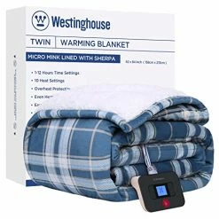 Westinghouse Electric Blanket Heated Blanket, Plaid Sherpa Heating Blanket, 10 Heat Settings & 1-12 Hours Time Settings, Teal Plaid, 62" X 84" Twin Size