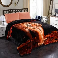 JML 10 Pounds Heavy Plush Soft Blankets For Winter, Korean Style Mink Velvet Fleece Blanket - 2 Ply A&B Printed Raschel Bed Blanket 85" X 93" (Tigers) Animal Printed - Tigers