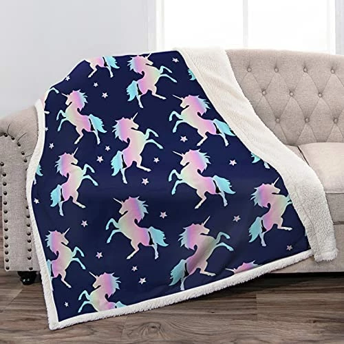 Jekeno Unicorn Sherpa Blanket Smooth Soft Print Throw Blanket For Sofa Chair Bed Office Travelling Camping Kids Adults 50"x60" Unicorn4 14 Jekeno Unicorn Sherpa Blanket Smooth Soft Print Throw Blanket For Sofa Chair Bed Office Travelling Camping Kids Adults 50"x60" Unicorn4 - Image 12