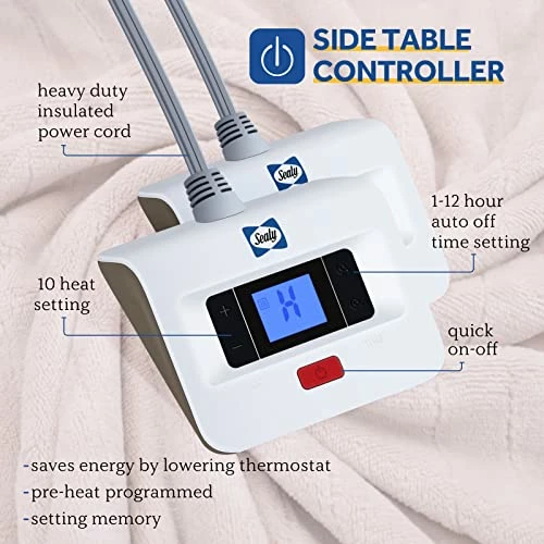 Sealy Electric Blanket King Size, Flannel Heated Blanket With 10 Heating Levels & 1-12 Hours Auto Shut Off, Fast Heating Warm Blanket, Machine Washable, Beige, 100 X 90 Inch 4 Sealy Electric Blanket King Size, Flannel Heated Blanket With 10 Heating Levels & 1-12 Hours Auto Shut Off, Fast Heating Warm Blanket, Machine Washable, Beige, 100 X 90 Inch - Image 2
