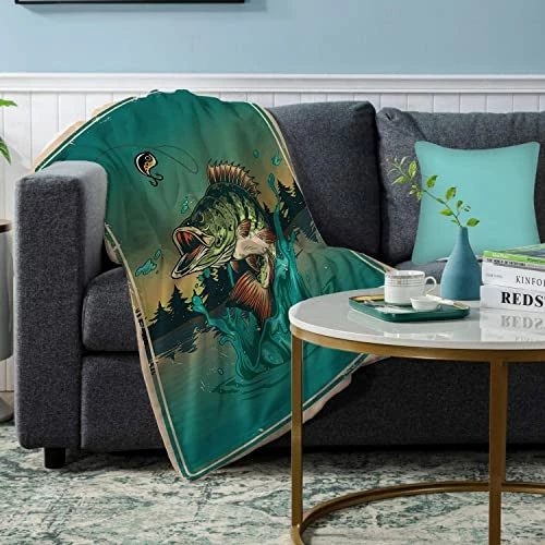 LodiSFOA Largemouth Bass Bass Jumping Out Of Water Fleece Blanket Travel Blanket Warm Soft Bed Blankets For Adults Gift For Christmas Holiday 50"x40" Black 3 5 LodiSFOA Largemouth Bass Bass Jumping Out Of Water Fleece Blanket Travel Blanket Warm Soft Bed Blankets For Adults Gift For Christmas Holiday 50"x40" Black 3 - Image 3