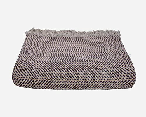 Sunday Afternoon Home Lightweight Turkish Cotton Blanket - Queen/King Size - Herringbone Pattern With Fringes - 78 X 86 Inches - Bed Couch Luxury Blanket - Beige Navy 6 Sunday Afternoon Home Lightweight Turkish Cotton Blanket - Queen/King Size - Herringbone Pattern With Fringes - 78 X 86 Inches - Bed Couch Luxury Blanket - Beige Navy - Image 4