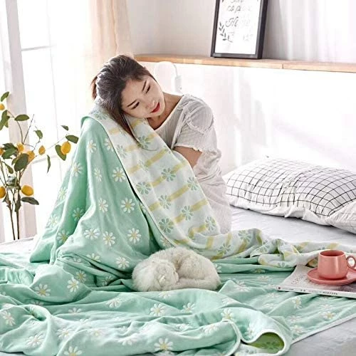 SANACYNA 6-Layer Gauze 100% Cotton Muslin Blanket Sunflower Twin Size Bed Blanket Lightweight Soft And Breathable Blanket For Sofa Bed Coverlet All Seasons Both Sides (Green, Twin (60"x80")) 8 SANACYNA 6-Layer Gauze 100% Cotton Muslin Blanket Sunflower Twin Size Bed Blanket Lightweight Soft And Breathable Blanket For Sofa Bed Coverlet All Seasons Both Sides (Green, Twin (60"x80")) - Image 6