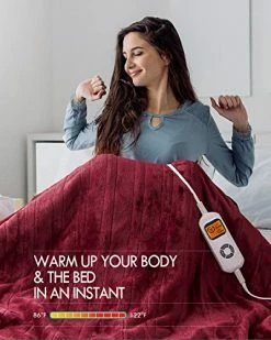 Kaisa Heated Blankets Electric Blankets Throws, 10 Heating Levels, Auto Shut-Off, Fast And Even Heating With Hand Controller, Machine Washable, Double-Sided Plush Flannel, 50x60 Inches, Wine Red -Electric Blankets Sales 2022 518PQNErfwL