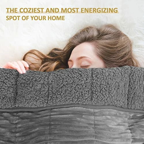 Uttermara Weighted Blanket Full Queen Size (15lbs 60" X 80" ) For Adult, Hugs You With Fluffy Warm Sherpa And Soft Striped Fleece, Cozy Sherpa Weighted Blanket Ideal Gift For Women, Grey Lemon Yellow 5 Uttermara Weighted Blanket Full Queen Size (15lbs 60" X 80" ) For Adult, Hugs You With Fluffy Warm Sherpa And Soft Striped Fleece, Cozy Sherpa Weighted Blanket Ideal Gift For Women, Grey Lemon Yellow - Image 3