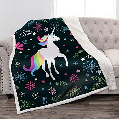 Jekeno Unicorn Sherpa Blanket Smooth Soft Print Throw Blanket For Sofa Chair Bed Office Travelling Camping Kids Adults 50"x60" Unicorn4 8 Jekeno Unicorn Sherpa Blanket Smooth Soft Print Throw Blanket For Sofa Chair Bed Office Travelling Camping Kids Adults 50"x60" Unicorn4 - Image 6