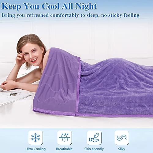ABFace Cooling Blanket For Hot Sleepers, Light Weight Blanket For Summer, Cool Summer Blanket Twin Size 60x80 Inch, Lightweight Blanket With Cooling Fiber And Plush Double Sided For All Season, Purple 6 ABFace Cooling Blanket For Hot Sleepers, Light Weight Blanket For Summer, Cool Summer Blanket Twin Size 60x80 Inch, Lightweight Blanket With Cooling Fiber And Plush Double Sided For All Season, Purple - Image 4