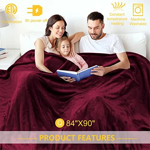Ariliya Electric Blanket Queen With 6 Heating Levels And 9 Hours Auto Off Soft Heated Blanket With ETL Certified Machine Washable Red Claret 4 Ariliya Electric Blanket Queen With 6 Heating Levels And 9 Hours Auto Off Soft Heated Blanket With ETL Certified Machine Washable Red Claret - Image 2