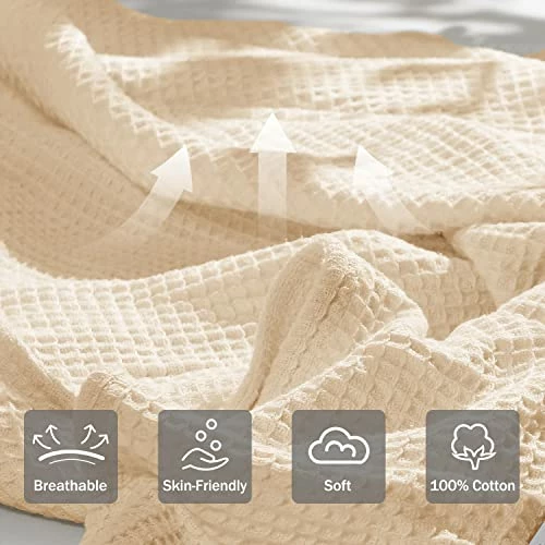 Downluxe 100% Cotton Waffle Blanket Queen Size - Beige 410GSM Soft Lightweight Thermal Queen Blanket For Bed Sofa Couch - Cozy Breathable Bed Blanket With Mesh Bag For All Season(90x90 Inches) Waffle Sandy Beige 7 Downluxe 100% Cotton Waffle Blanket Queen Size - Beige 410GSM Soft Lightweight Thermal Queen Blanket For Bed Sofa Couch - Cozy Breathable Bed Blanket With Mesh Bag For All Season(90x90 Inches) Waffle Sandy Beige - Image 5