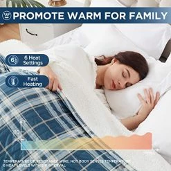 Westinghouse Electric Blanket Heated Blanket, Plaid Sherpa Heating Blanket, 10 Heat Settings & 1-12 Hours Time Settings, Teal Plaid, 62" X 84" Twin Size -Electric Blankets Sales 2022 51AFgtLj2lL