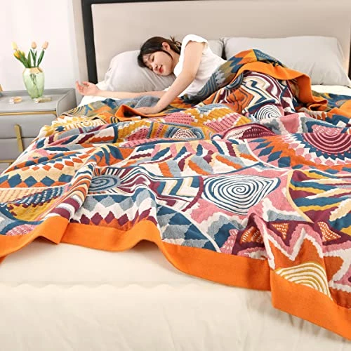 KINBEDY 4 Layers Of Gauze Blanket, 100% Cotton Super Soft Boho Lightweight Breathable Bed Blankets Colorful Muslin Throw Blanket For All Seasons Queen Size,79 X 92 Inches. Sun 5 KINBEDY 4 Layers Of Gauze Blanket, 100% Cotton Super Soft Boho Lightweight Breathable Bed Blankets Colorful Muslin Throw Blanket For All Seasons Queen Size,79 X 92 Inches. Sun - Image 3