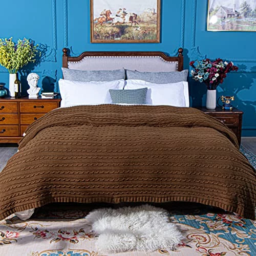 NTBAY 100% Pure Cotton Cable Knit Throw Blanket, Super Soft Warm 51x67 Knitted Throw Blanket For Couch, Sofa, Chair, Bed - Extra Cozy, Machine Washable, Comfortable Home Decor, Brown 7 NTBAY 100% Pure Cotton Cable Knit Throw Blanket, Super Soft Warm 51x67 Knitted Throw Blanket For Couch, Sofa, Chair, Bed - Extra Cozy, Machine Washable, Comfortable Home Decor, Brown - Image 5