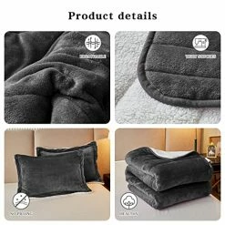 FlySheep 3-Layer Luxury Flannel Fleece Thick Bed Blanket Twin Size, Soft Plush Velvet Sherpa Blanket With 2 Pillow Shams Heavy Warm For Winter, Breathable N Washable, Dark Gray Pink -Electric Blankets Sales 2022 51BCvsDYKGL