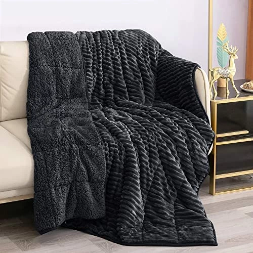 Uttermara Weighted Blanket Full Queen Size (15lbs 60" X 80" ) For Adult, Hugs You With Fluffy Warm Sherpa And Soft Striped Fleece, Cozy Sherpa Weighted Blanket Ideal Gift For Women, Grey Lemon Yellow 10 Uttermara Weighted Blanket Full Queen Size (15lbs 60" X 80" ) For Adult, Hugs You With Fluffy Warm Sherpa And Soft Striped Fleece, Cozy Sherpa Weighted Blanket Ideal Gift For Women, Grey Lemon Yellow - Image 8