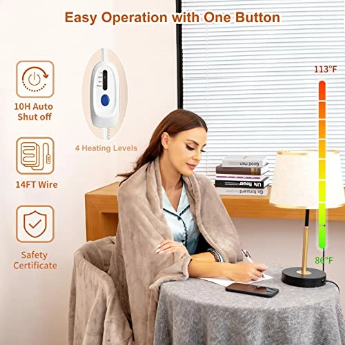 MSDUNOVR Heated Blanket Full Size 72"X84", Soft Electric Blanket With 4 Heating Levels, ETL&FCC Certification, Over-Heat Protection, Machine Washable, For Home Office Use(Brown) Grey (84'' X 90'') 4 MSDUNOVR Heated Blanket Full Size 72"X84", Soft Electric Blanket With 4 Heating Levels, ETL&FCC Certification, Over-Heat Protection, Machine Washable, For Home Office Use(Brown) Grey (84'' X 90'') - Image 2