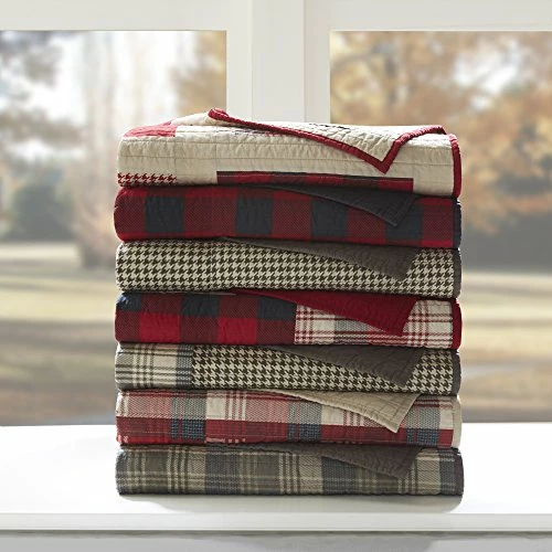Woolrich Tasha Luxury Quilted Throw Taupe 50x70 Plaid Premium Soft Cozy 100% Cotton For Bed, Couch Or Sofa Huntington, Red 5 Woolrich Tasha Luxury Quilted Throw Taupe 50x70 Plaid Premium Soft Cozy 100% Cotton For Bed, Couch Or Sofa Huntington, Red - Image 3