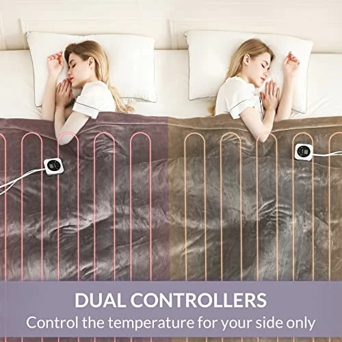 HOMLYNS Electric Blanket Queen Size Dual Control, Heated Blanket With 1-12H Timer Auto-Off & 10 Heating Levels, Fast Heating Blanket Machine Washable, Home Office Use ETL Certified, Grey (84x90) 4 HOMLYNS Electric Blanket Queen Size Dual Control, Heated Blanket With 1-12H Timer Auto-Off & 10 Heating Levels, Fast Heating Blanket Machine Washable, Home Office Use ETL Certified, Grey (84x90) - Image 2