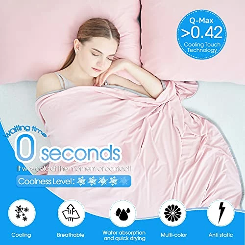 BORPRES Cooling Blanket,Japanese Chill-Plus Tech,Q-MAX>0.43 Cooling Fiber, Absorbs Heat Keep Cool,Double Sided Design,Idea For Hot Sleeper Night Sweats All Seasons,Small(51“×63”),Pink 5 BORPRES Cooling Blanket,Japanese Chill-Plus Tech,Q-MAX>0.43 Cooling Fiber, Absorbs Heat Keep Cool,Double Sided Design,Idea For Hot Sleeper Night Sweats All Seasons,Small(51“×63”),Pink - Image 3