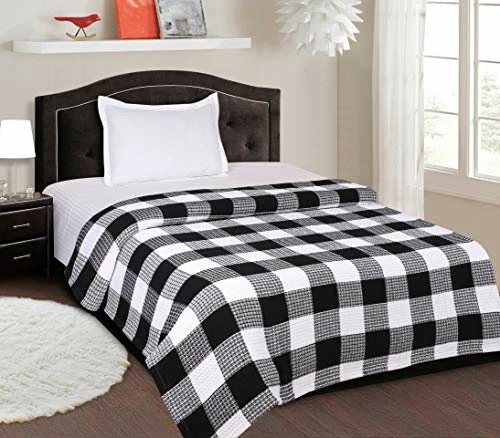 Ramanta Home Soft Premium Cotton Thermal Blanket In Buffalo Check Waffle Weave King Blackwhite,All Season Blanket,Breathable Cotton Blanket,Light Weight Blanket,Perfect For Layering Any Bed-Provides Comfort Black/white 4 Ramanta Home Soft Premium Cotton Thermal Blanket In Buffalo Check Waffle Weave King Blackwhite,All Season Blanket,Breathable Cotton Blanket,Light Weight Blanket,Perfect For Layering Any Bed-Provides Comfort Black/white - Image 2