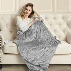 MIZZEO Electric Heated Blanket 84" X 90" Queen Size Fast Heating Blankets 100% Polyester Velvet 10 Heating Levels 1-12 Hours Auto-Off ETL Certified Machine Washable (Grey) Plaid