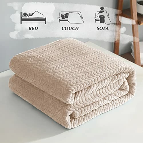 Exclusivo Mezcla King Size Jacquard Weave Wave Pattern Flannel Fleece Velvet Plush Bed Blanket As Bedspread/Coverlet/Bed Cover (90" X 104",Camel) - Soft, Lightweight, Warm And Cozy 7 Exclusivo Mezcla King Size Jacquard Weave Wave Pattern Flannel Fleece Velvet Plush Bed Blanket As Bedspread/Coverlet/Bed Cover (90" X 104",Camel) - Soft, Lightweight, Warm And Cozy - Image 5