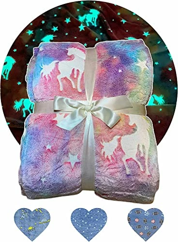 Giggly Kingdom Glow In The Dark Blanket, Large Size 60 X 80 Inches, Glows Bright, Premium Soft And Cozy Flannel Fleece, Perfect For Year-Round, Great Gift (Rainbow/Colorful Unicorn) 3 Giggly Kingdom Glow In The Dark Blanket, Large Size 60 X 80 Inches, Glows Bright, Premium Soft And Cozy Flannel Fleece, Perfect For Year-Round, Great Gift (Rainbow/Colorful Unicorn)