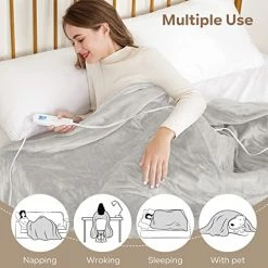 FIGERM Electric Heated Blanket Throw Queen Size 84" X 90" | 6 Heating Levels & 8h Auto Timer | Full Body Fast Heating And Ultra Soft Flannel, Machine Washable Bed Sofa Home Office Use, Light Grey -Electric Blankets Sales 2022 51Dx07lO0FL