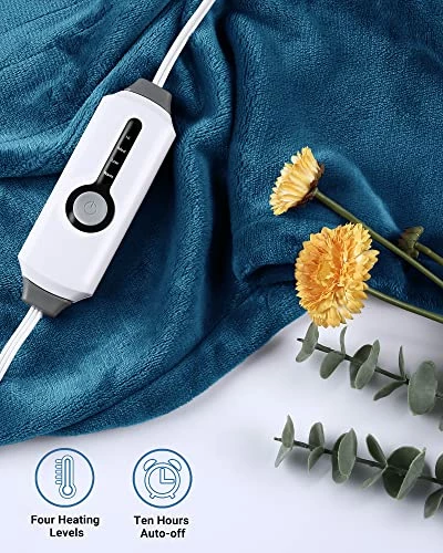 SUNNY HEAT Electric Blanket 62 X 84 Inches Heated Reversible Flannel Blanket Twin Size With 10 Hours Auto Off & 4 Temperature Levels Fast Heating And ETL Certification, Home Office Use & Machine Washable, Teal 5 SUNNY HEAT Electric Blanket 62 X 84 Inches Heated Reversible Flannel Blanket Twin Size With 10 Hours Auto Off & 4 Temperature Levels Fast Heating And ETL Certification, Home Office Use & Machine Washable, Teal - Image 3