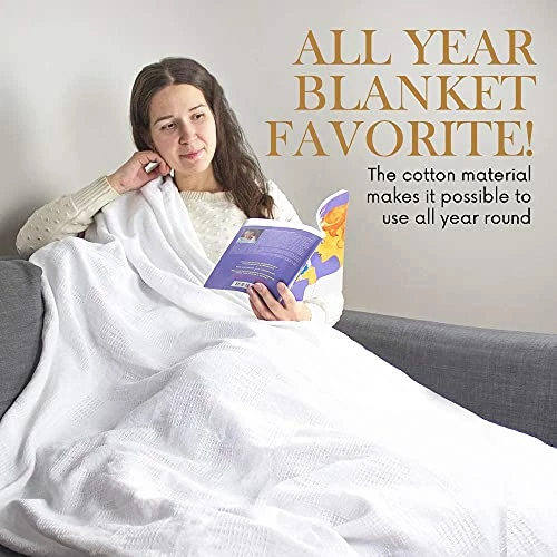 Elaine Karen Deluxe Poly Cotton Thermal Blanket – Extra Soft And Breathable, Comfortable And Warm Blankets, All-Season Warmth Perfect And Stylish For Layering Any Bed Or Sofa – White – Twin Size 3 Elaine Karen Deluxe Poly Cotton Thermal Blanket – Extra Soft And Breathable, Comfortable And Warm Blankets, All-Season Warmth Perfect And Stylish For Layering Any Bed Or Sofa – White – Twin Size