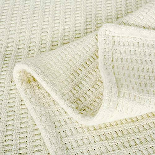 Classic Weave Breathable Lightweight Soft Cotton Blanket Queen Size (90X90 Inch) Ivory Color -100% Cotton Perfect Textured Blanket Layer For Couch Bed Sofa By Tex Trend 7 Classic Weave Breathable Lightweight Soft Cotton Blanket Queen Size (90X90 Inch) Ivory Color -100% Cotton Perfect Textured Blanket Layer For Couch Bed Sofa By Tex Trend - Image 5