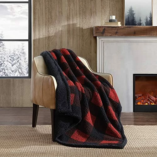 Eddie Bauer - Queen Blanket, Reversible Sherpa Fleece Bedding, Buffalo Plaid Home Decor For All Seasons (Red Check, Queen) Chrome Grey/white 10 Eddie Bauer - Queen Blanket, Reversible Sherpa Fleece Bedding, Buffalo Plaid Home Decor For All Seasons (Red Check, Queen) Chrome Grey/white - Image 8