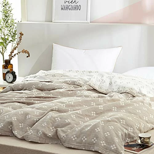 SHSYCER 3 Layer Cozy Lightweight Muslin 100% Cotton Blanket For Bed, Couch & Sofa, Summer Bedding Coverlet With Pattern,Camel,F/Q 78''x90'' 5 SHSYCER 3 Layer Cozy Lightweight Muslin 100% Cotton Blanket For Bed, Couch & Sofa, Summer Bedding Coverlet With Pattern,Camel,F/Q 78''x90'' - Image 3