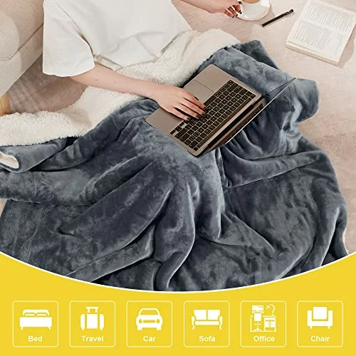 NICETOWN Sherpa Fleece Blankets Twin Size For All Seasons, Grey Thick Fuzzy Warm Soft Fluffy Cozy Reversible Shaggy Velvet Plush Blanket For Sofa And Bed, 60 X 80 Inches, Dark Grey 5 NICETOWN Sherpa Fleece Blankets Twin Size For All Seasons, Grey Thick Fuzzy Warm Soft Fluffy Cozy Reversible Shaggy Velvet Plush Blanket For Sofa And Bed, 60 X 80 Inches, Dark Grey - Image 3