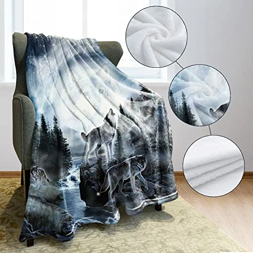 HommomH 60" X 80" Blanket Comfort Warmth Soft Cozy Air Conditioning Easy Care Machine Wash Moon Wolf 5 HommomH 60" X 80" Blanket Comfort Warmth Soft Cozy Air Conditioning Easy Care Machine Wash Moon Wolf - Image 3