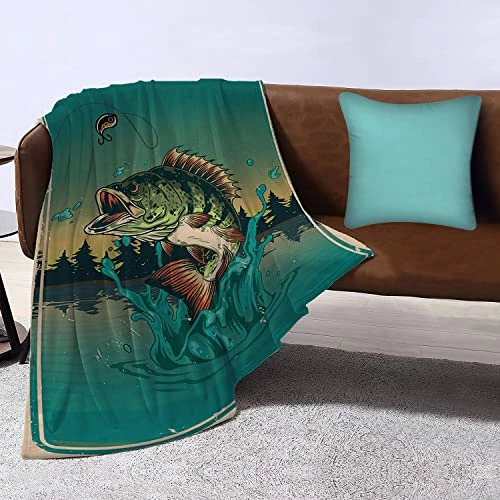 LodiSFOA Largemouth Bass Bass Jumping Out Of Water Fleece Blanket Travel Blanket Warm Soft Bed Blankets For Adults Gift For Christmas Holiday 50"x40" Black 3 4 LodiSFOA Largemouth Bass Bass Jumping Out Of Water Fleece Blanket Travel Blanket Warm Soft Bed Blankets For Adults Gift For Christmas Holiday 50"x40" Black 3 - Image 2