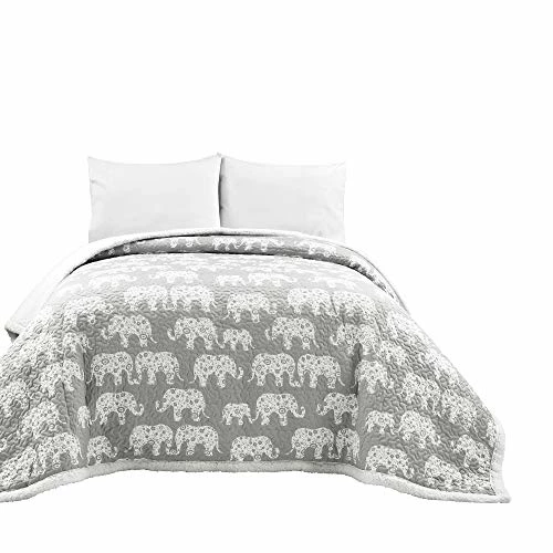 Lush Decor Elephant Parade Sherpa Blanket/Coverlet, Twin, Soft Gray 5 Lush Decor Elephant Parade Sherpa Blanket/Coverlet, Twin, Soft Gray - Image 3