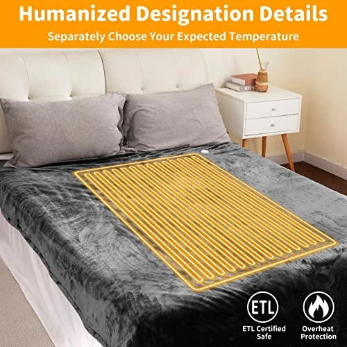 Abemala Electric Heated Blanket Full Size 72"x 84" | Soft Flannel Sofa Bed Blanket With 10 Level Fast Heating & Overheat Protection | Machine Washable & Dryable | 8H Timer Outdoor Throw Heating Blanket | Grey 7 Abemala Electric Heated Blanket Full Size 72"x 84" | Soft Flannel Sofa Bed Blanket With 10 Level Fast Heating & Overheat Protection | Machine Washable & Dryable | 8H Timer Outdoor Throw Heating Blanket | Grey - Image 5