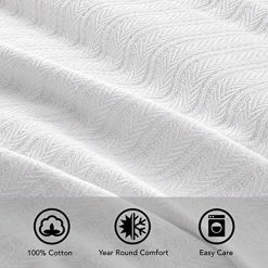 Vellux 1B07225 Cotton 360 GSM Breathable Solid Herringbone Lightweight Blanket Machine Washable Bed Sofa Blankets, Full Queen, White -Electric Blankets Sales 2022 51JT9gIH6fL
