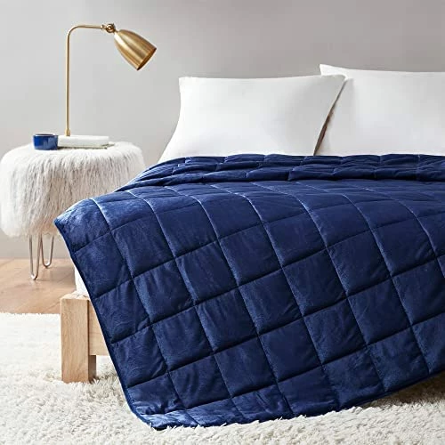 Comfort Spaces Reversible Weighted Blanket Adult-Glass Beads Filling All Season Soft Heavy Wraps-Box Quilted Cozy Warm Bed Cover, 50"x60" / 10lbs, Velvet To Sherpa Navy 16 Comfort Spaces Reversible Weighted Blanket Adult-Glass Beads Filling All Season Soft Heavy Wraps-Box Quilted Cozy Warm Bed Cover, 50"x60" / 10lbs, Velvet To Sherpa Navy - Image 14