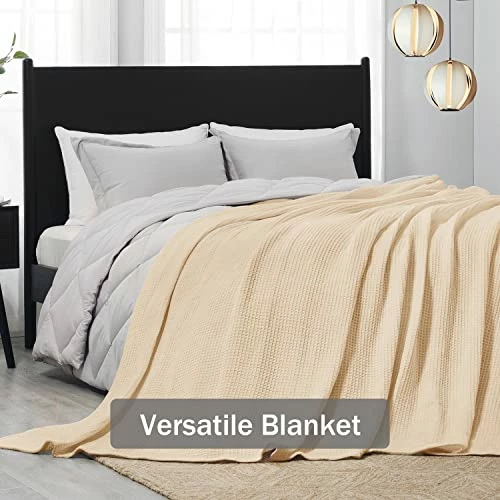 Downluxe 100% Cotton Waffle Blanket Queen Size - Beige 410GSM Soft Lightweight Thermal Queen Blanket For Bed Sofa Couch - Cozy Breathable Bed Blanket With Mesh Bag For All Season(90x90 Inches) Waffle Sandy Beige 8 Downluxe 100% Cotton Waffle Blanket Queen Size - Beige 410GSM Soft Lightweight Thermal Queen Blanket For Bed Sofa Couch - Cozy Breathable Bed Blanket With Mesh Bag For All Season(90x90 Inches) Waffle Sandy Beige - Image 6