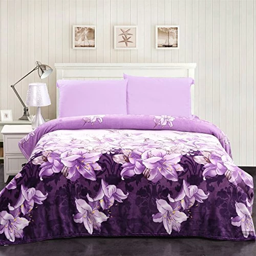 Plush Blanket King Size (90" X 102"), JML 300GSM Super Soft Warm Printed Flannel Fleece Blanket For Couch And Sofa, Purple Floral Star Red 4 Plush Blanket King Size (90" X 102"), JML 300GSM Super Soft Warm Printed Flannel Fleece Blanket For Couch And Sofa, Purple Floral Star Red - Image 2