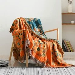 KALOOLA Orange Queen Muslin Blanket, Boho Floral Blanket, 100% Cotton Oversized Blanket For Queen Size Bed, Reversible Bohemian Blanket Queen For Living Room, 90x98 -Electric Blankets Sales 2022 51LQ 2LxKeL. AC